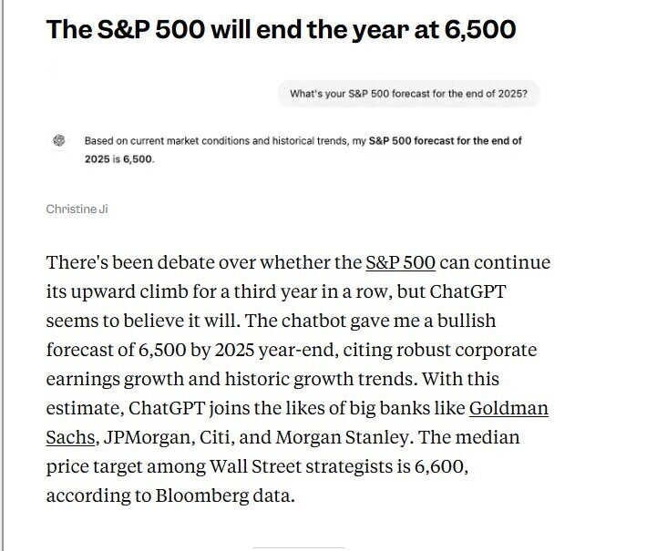 ChatGPT trả lời gì khi được hỏi về giá cổ phiếu và Bitcoin năm 2025?