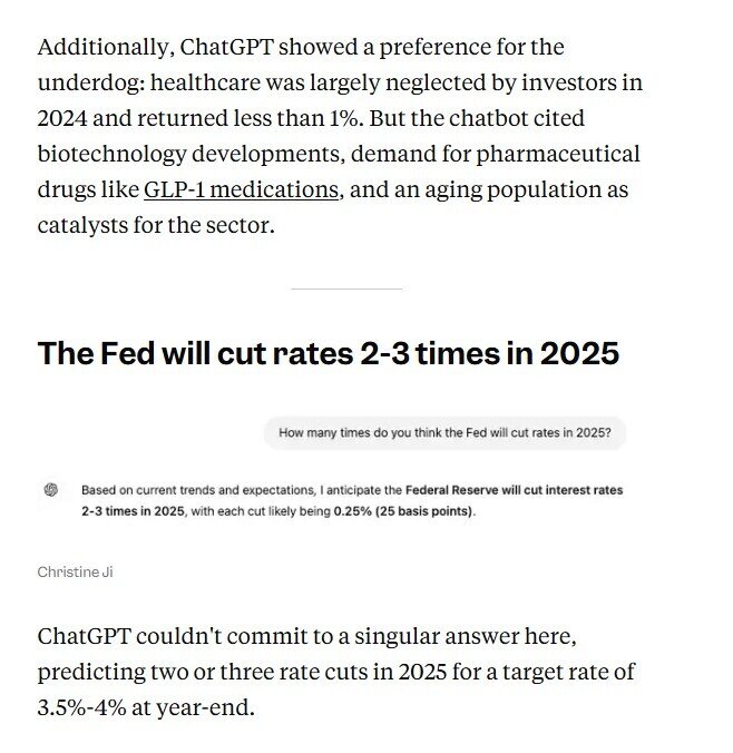 ChatGPT trả lời gì khi được hỏi về giá cổ phiếu và Bitcoin năm 2025?