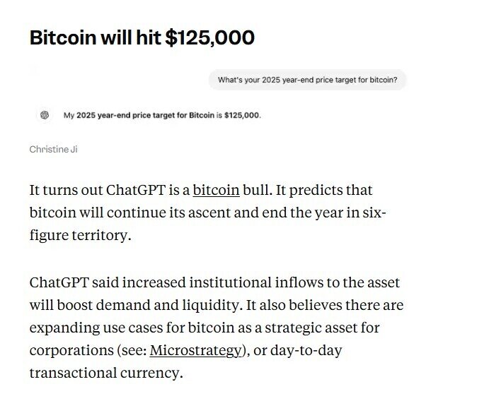 ChatGPT trả lời gì khi được hỏi về giá cổ phiếu và Bitcoin năm 2025?