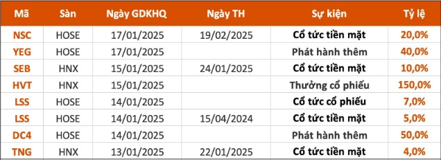 4 doanh nghiệp trả cổ tức bằng tiền mặt, mức cao nhất là 20% và thấp nhất là 4%