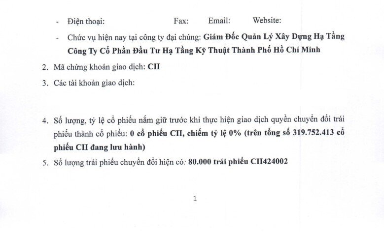 Hai lãnh đạo CII muốn chuyển đổi trái phiếu sang cổ phiếu