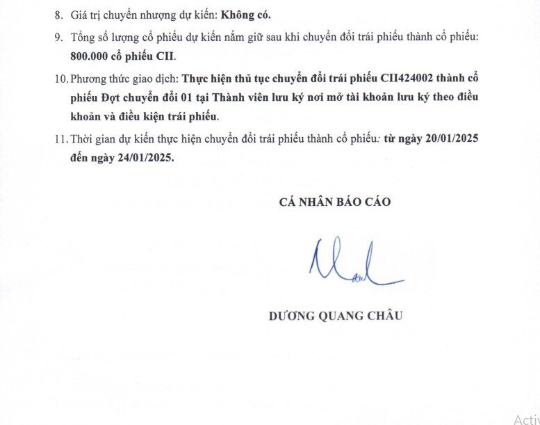Hai lãnh đạo CII muốn chuyển đổi trái phiếu sang cổ phiếu