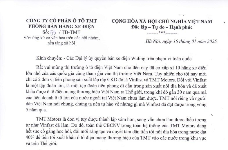 Nhà phân phối xe điện Trung Quốc yêu cầu các đại lý bán hàng cạnh tranh lành mạnh với VinFast