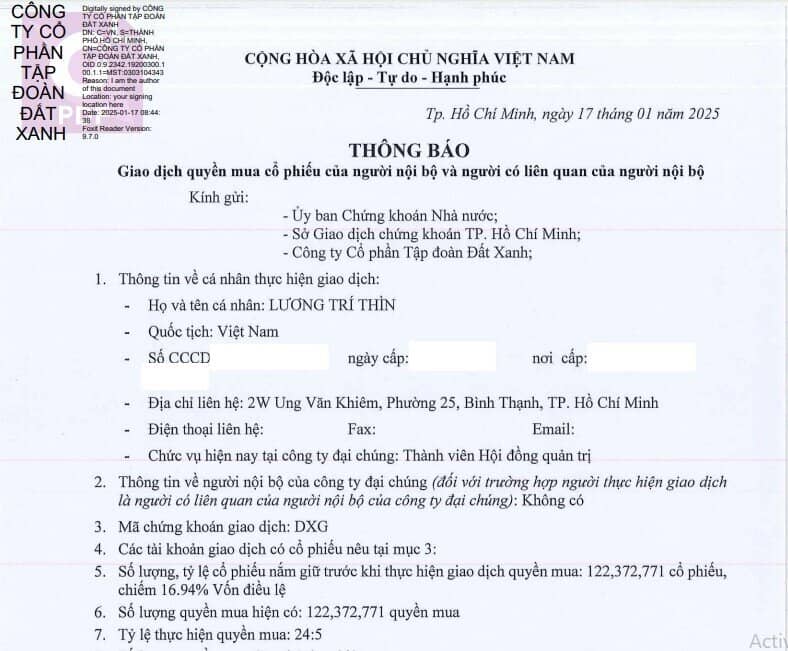 Ông Lương Trí Thìn chi 306 tỷ đồng mua cổ phiếu phát hành thêm của DXG