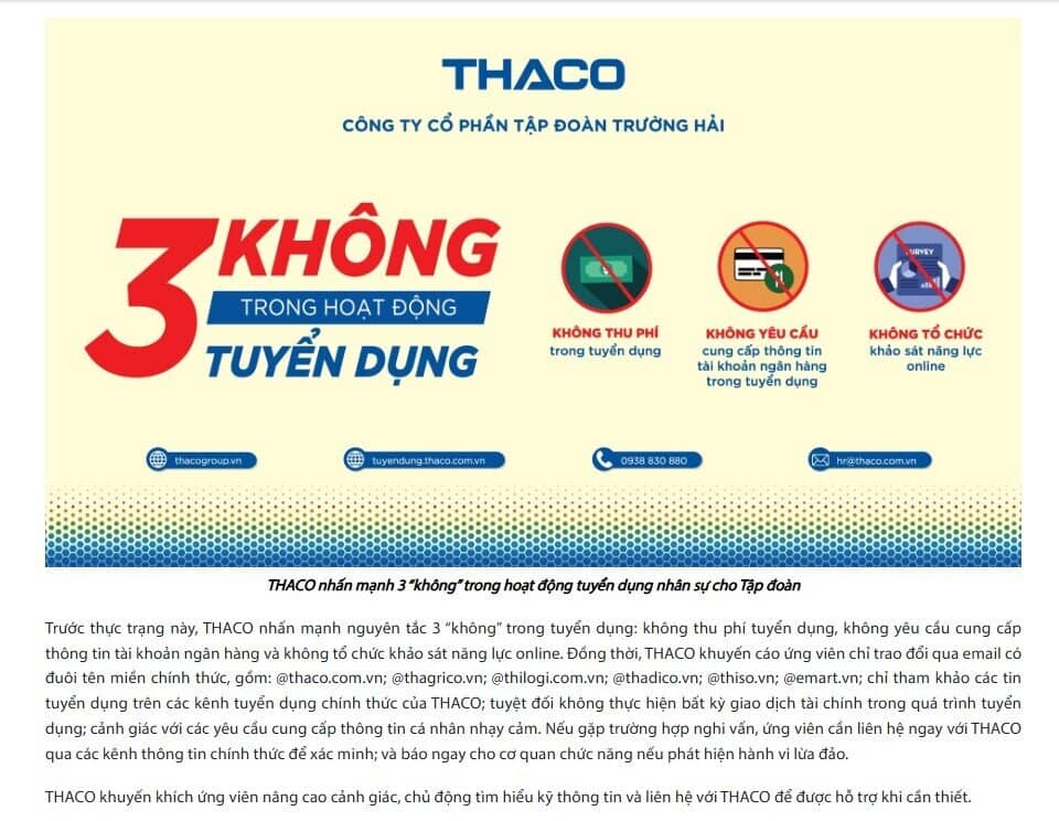 THACO phát đi thông báo khẩn về hành vi gây ảnh hưởng đến uy tín công ty