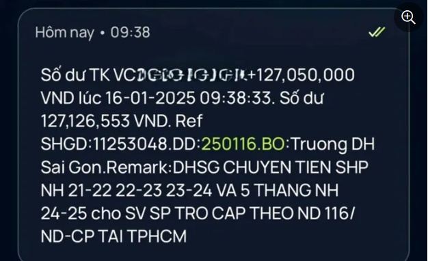 Tài khoản của nhiều sinh viên sư phạm ở TP.HCM bất ngờ nhận hơn 127 triệu đồng/người