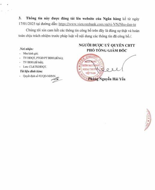 6 thành viên đại diện 80% vốn Nhà nước tại Vietcombank