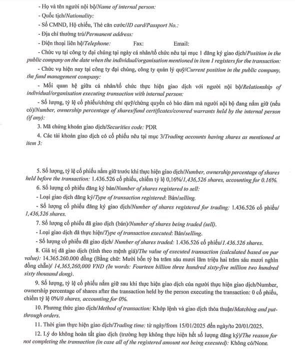 TGĐ Phát Đạt đã bán sạch cổ phiếu PDR