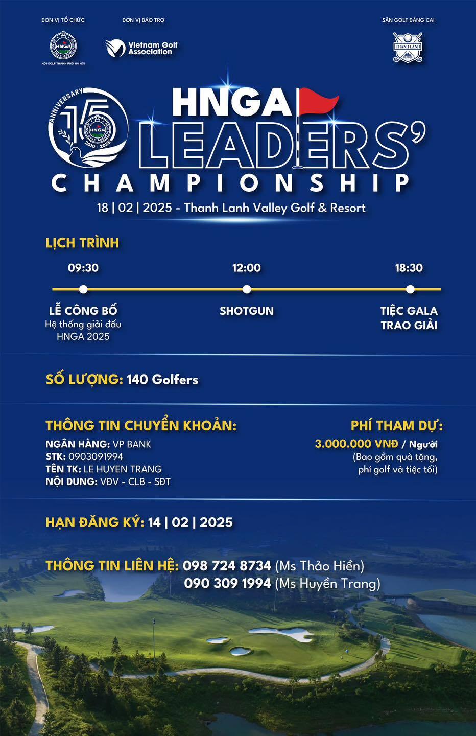 Sắp Khởi Tranh Giải Vô Địch Chủ Tịch & Tổng Thư Ký Các Clb Golf Hà Nội 2025 - HNGA Leader's Championship 2025