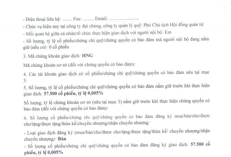 Thị giá tăng 120%, người nhà bầu Đức chốt lời cổ phiếu HNG