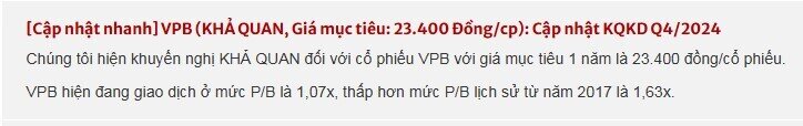 Một cổ phiếu một ngân hàng được khuyến nghị khả quan, kỳ vọng tăng 24%