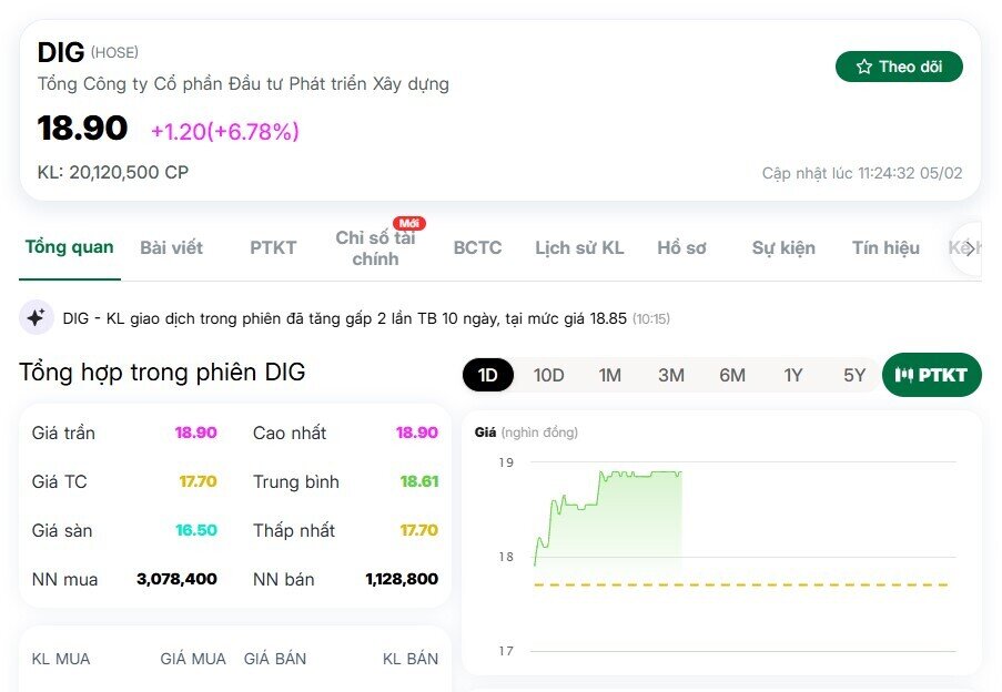 Cổ phiếu DIG nổi sóng
