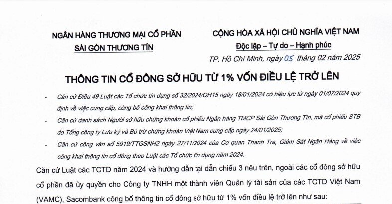 'Cá mập' nào vừa rút vốn khỏi Sacombank?