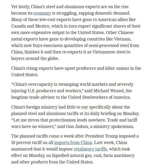 Trung Quốc chính là nguyên nhân khiến Tổng thống Trump áp thuế thép, nhôm?