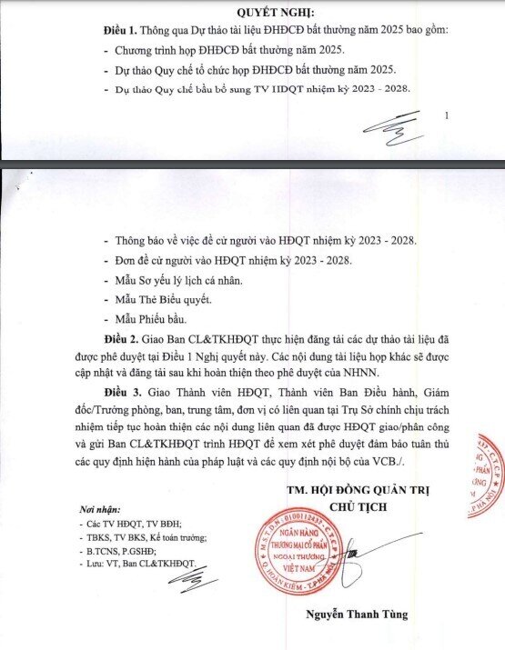 VCB họp đại hội đồng cổ đông bất thường năm 2025