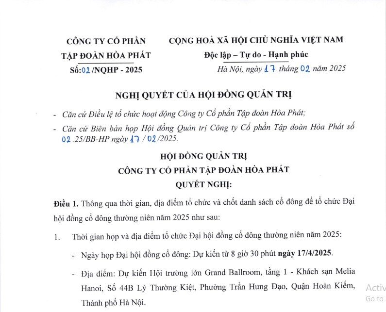 ĐHĐCĐ Hòa Phát năm 2025: Hàng vạn cổ đông sắp đổ về khách sạn 5 sao tại Hà Nội