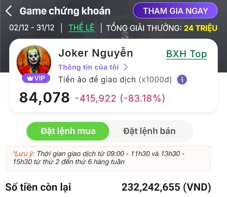 Cơ hội vàng cho nhà đầu tư: Tham gia Game Chứng Khoán 24HMONEY, nhận giải thưởng tiền mặt