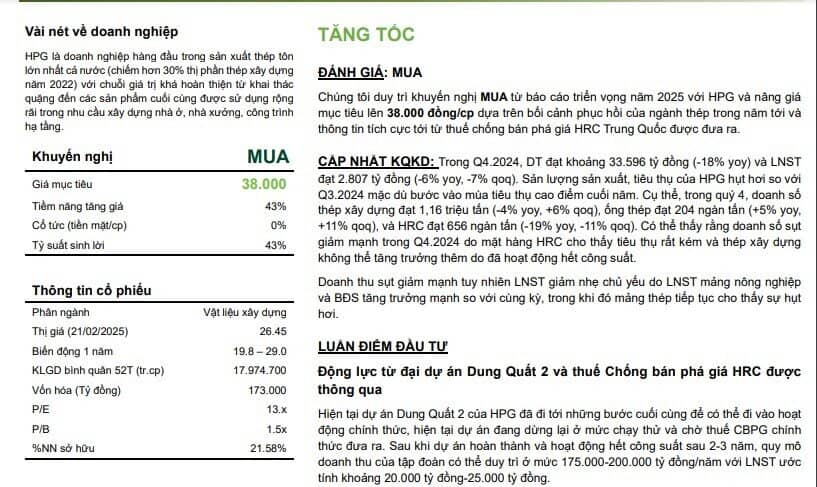 Định giá cổ phiếu HPG tăng vọt sau tin Bộ Công Thương áp thuế chống bán phá giá thép HRC Trung Quốc