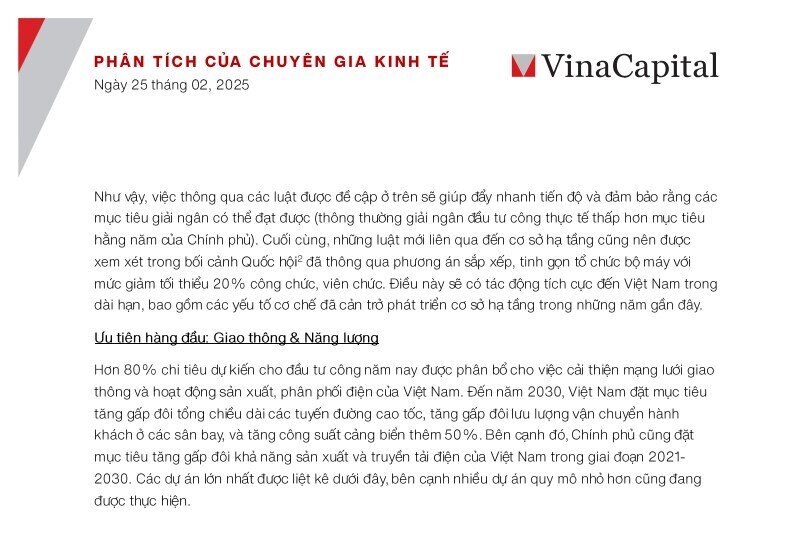 Chuyên gia VinaCapital chỉ ra yếu tố có thể đóng góp 2 điểm phần trăm vào tăng trưởng GDP Việt Nam năm 2025