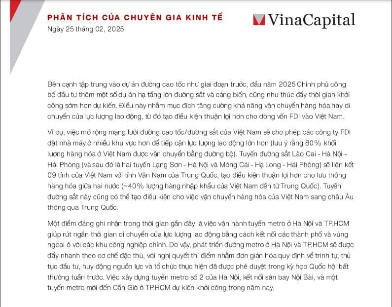 Chuyên gia VinaCapital chỉ ra yếu tố có thể đóng góp 2 điểm phần trăm vào tăng trưởng GDP Việt Nam năm 2025