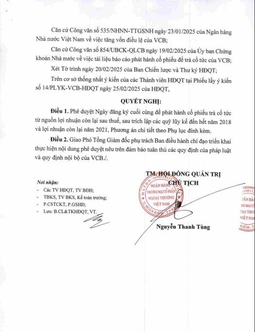 VCB sắp chia cổ tức bằng cổ phiếu cao kỷ lục, đưa vốn điều lệ lên top 1 ngành ngân hàng