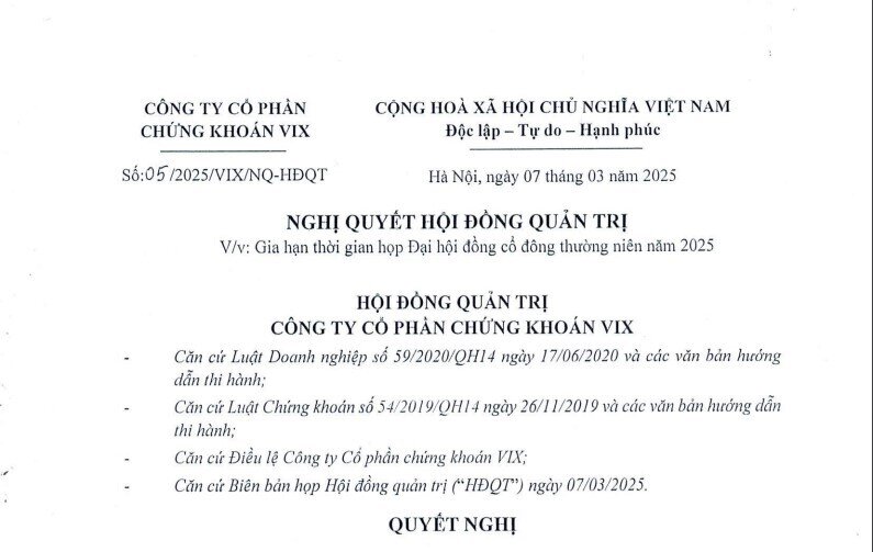 Chứng khoán VIX lùi họp ĐHĐCĐ