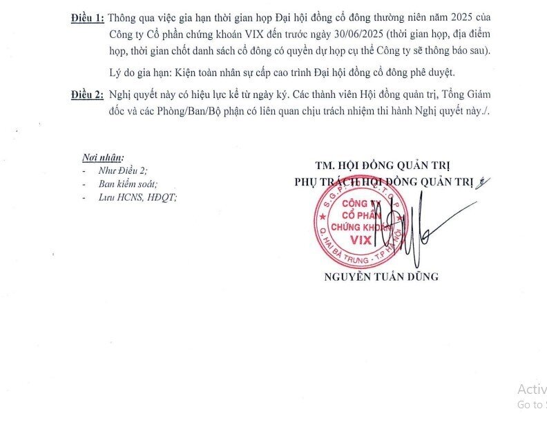 Chứng khoán VIX lùi họp ĐHĐCĐ