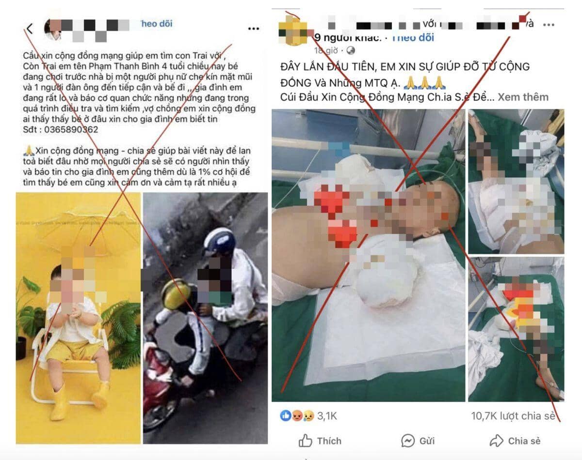 Chia sẻ bài đăng tìm con bị bắt cóc, bất ngờ bài bị sửa thành kêu gọi từ thiện kèm số tài khoản