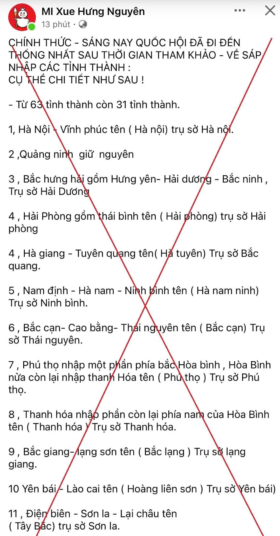 Bị phạt vì đăng tin "sáp nhập còn 31 tỉnh thành"