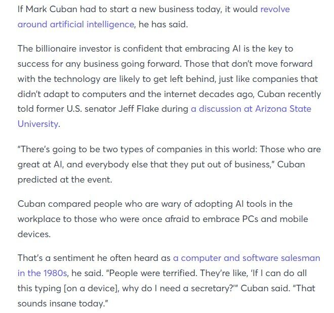 Tỷ phú Mark Cuban cảnh báo: Doanh nghiệp nào không ứng dụng AI đều sẽ phá sản