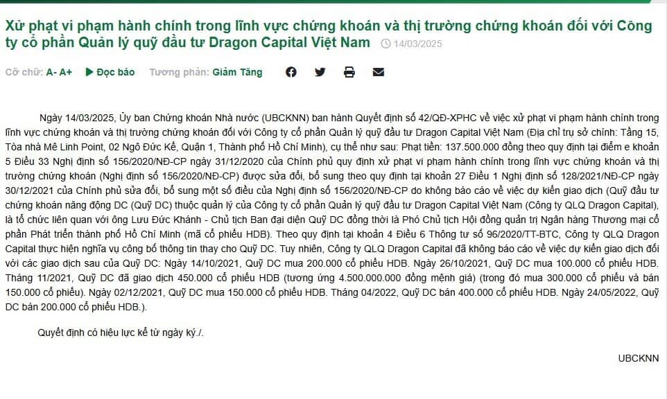 UBCK xử phạt Dragon Capital, Angimex