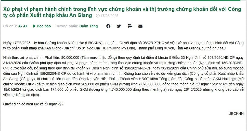 UBCK xử phạt Dragon Capital, Angimex