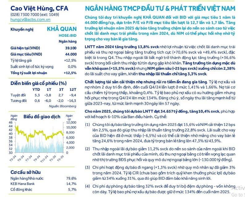 Một mã cổ phiếu ngân hàng Big4 được khuyến nghị mua, kỳ vọng tăng gần 14%