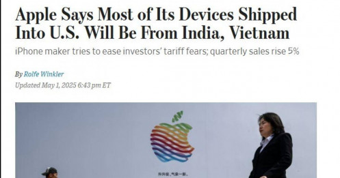 Các sản phẩm Apple bán tại Mỹ sẽ chủ yếu sản xuất tại Ấn Độ và Việt Nam