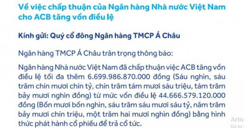 ACB được chấp thuận tăng vốn lên gần 51.400 tỷ đồng
