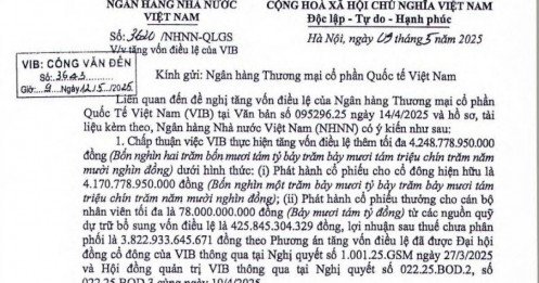 NHNN chấp thuận cho VIB tăng vốn thêm gần 4.300 tỷ đồng