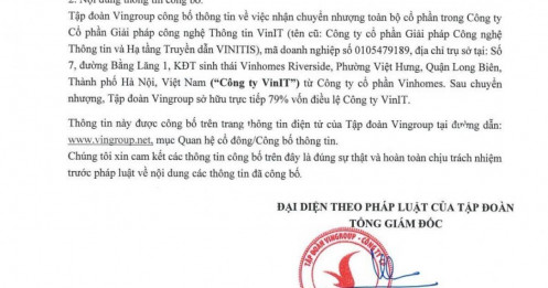 Vingroup nhận chuyển nhượng 79% cổ phần một công ty công nghệ từ Vinhomes