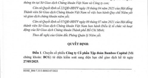 Cổ phiếu Bamboo Capital bị hạn chế giao dịch