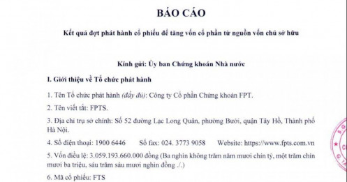 FTS tăng vốn điều lệ lên 3.365 tỷ đồng sau đợt phát hành cổ phiếu thưởng