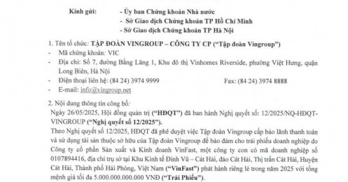 Vingroup bảo lãnh cho VinFast phát hành tối đa 5.000 tỷ đồng trái phiếu