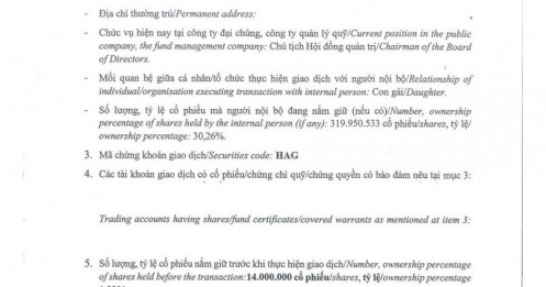 Con gái Bầu Đức đã bán 1 triệu cổ phiếu HAG, thu về hơn 12 tỷ