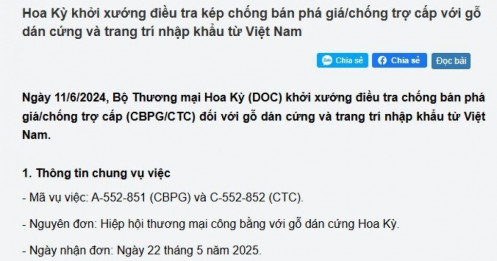 Một mặt hàng Việt Nam bị Mỹ điều tra với cáo buộc bán phá giá 152%