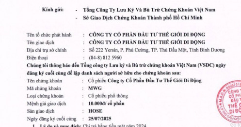 Thế giới Di động chuẩn bị trả cổ tức năm 2024 với tỷ lệ 10%