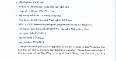 Vingroup phát hành 1.000 tỷ đồng trái phiếu lãi suất lên tới 12%/năm