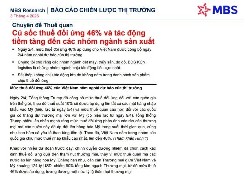 CTCK đánh giá toàn diện tác động của “cú sốc” thuế đối ứng 46% tới từng nhóm ngành sản xuất