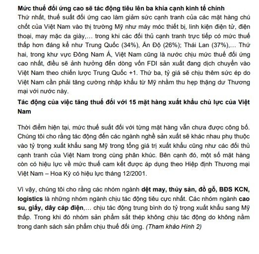 CTCK đánh giá toàn diện tác động của “cú sốc” thuế đối ứng 46% tới từng nhóm ngành sản xuất