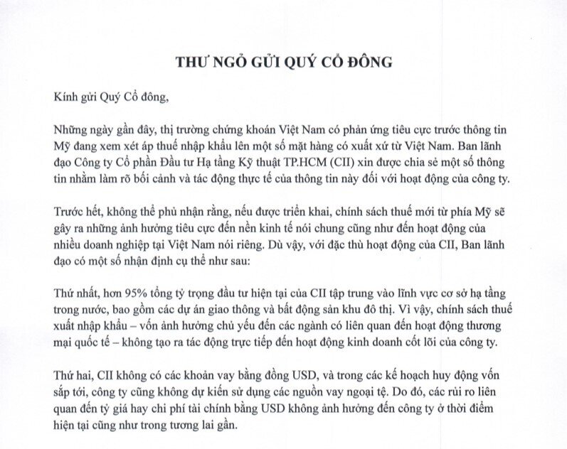 CII lên tiếng trấn an cổ đông khi cổ phiếu giảm mạnh