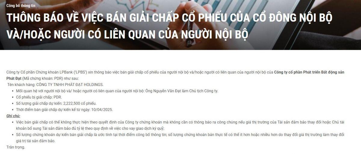 Chủ tịch HĐQT Phát Đạt bị call margin hàng triệu cổ phiếu