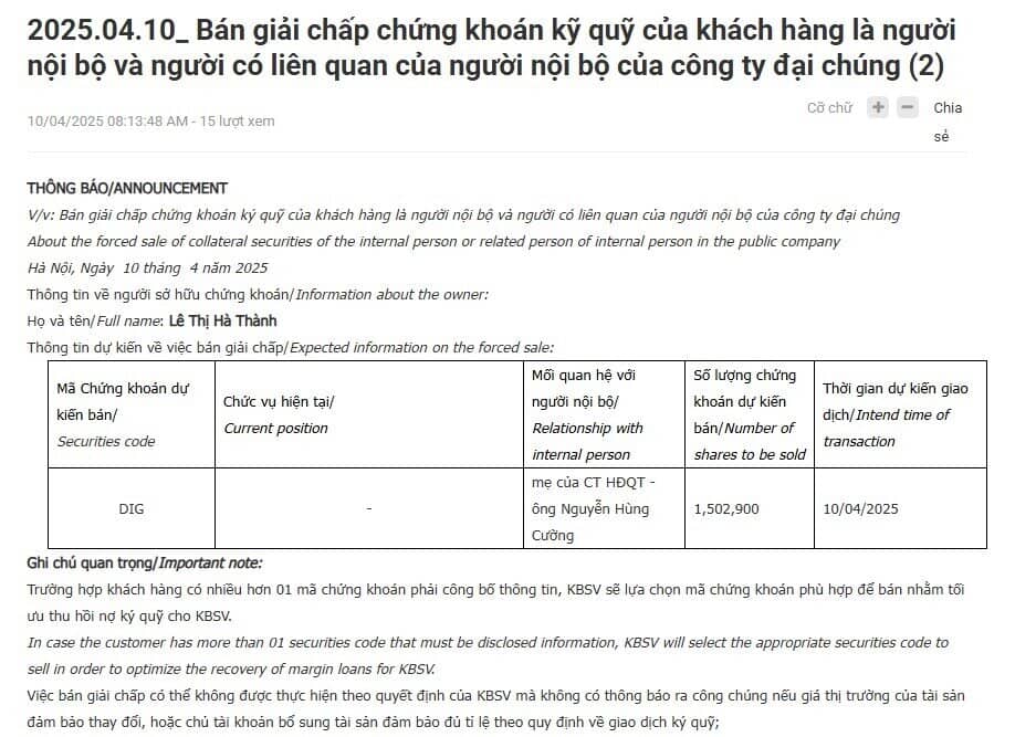 Cổ phiếu bật tăng kịch trần, mẹ con Chủ tịch DIC Corp vẫn bị “call margin”