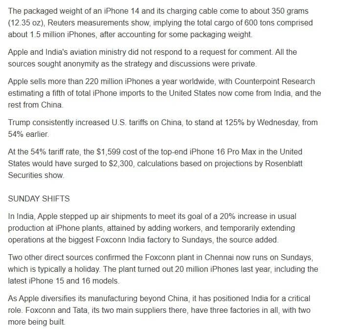 Apple vừa chuyển 600 tấn iPhone, tương đương 1,5 triệu thiết bị về Mỹ, mọi khâu thực hiện đều thần tốc không tưởng